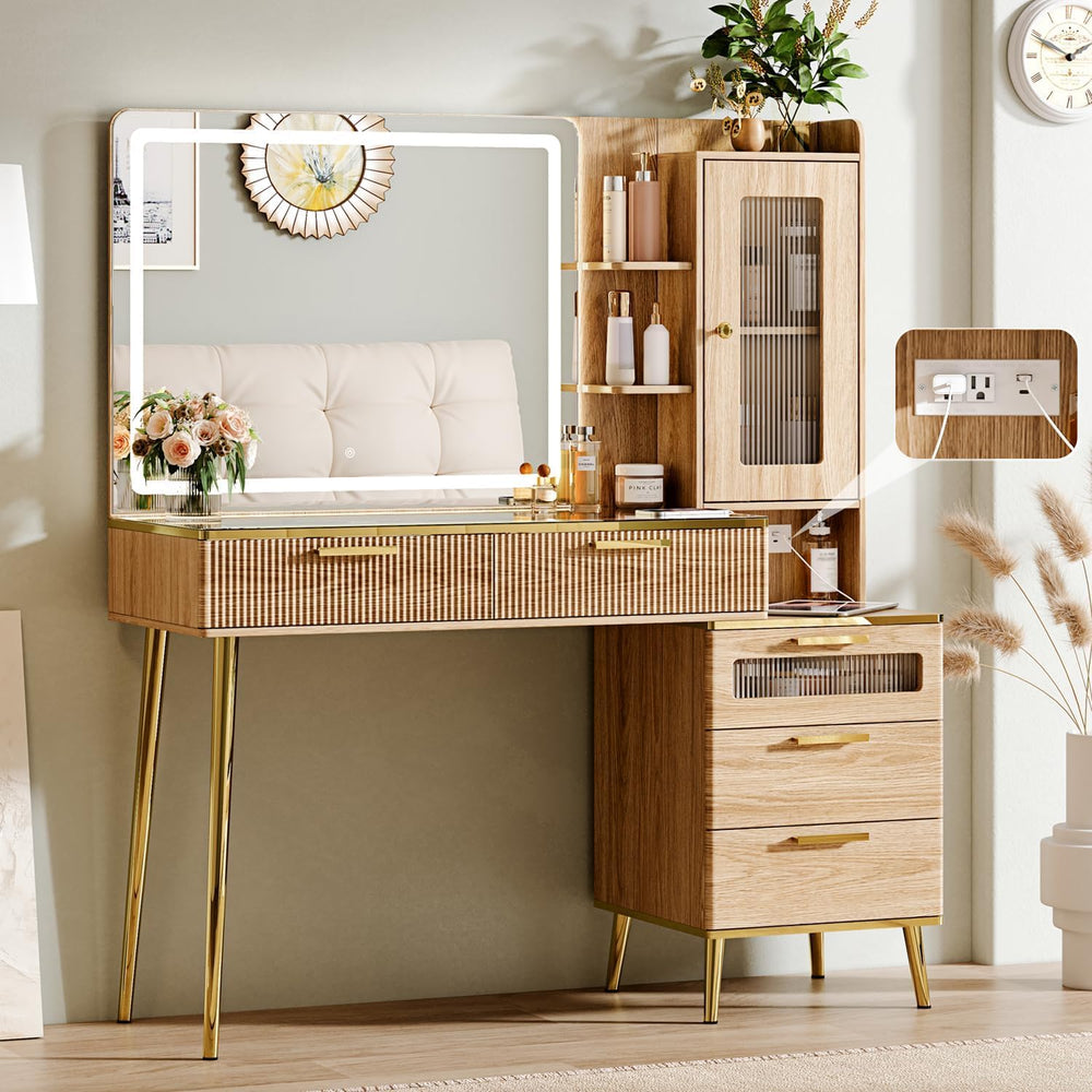 Arulvmrn Vanity Desk with 29.53" HD Lighted Mirror, 47.24" Big Mode...