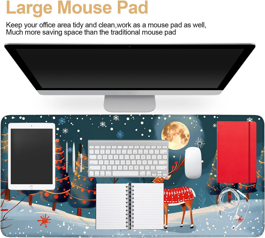 Large Mouse Pad 35.5 x 15.8 Inch, Christmas Reindeer Desk Mat, Gaming Mouse Pad with Non-Slip Base, Extended Keyboard Mat, Thick 3mm Smooth Surface Mousepad for Office & Home,35.43 x 15.75 in