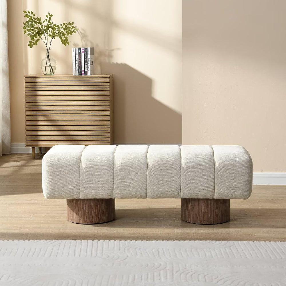 50" Upholstered Dining Bench, No-Assembly Chenille Fabric Ottoman Stool ...