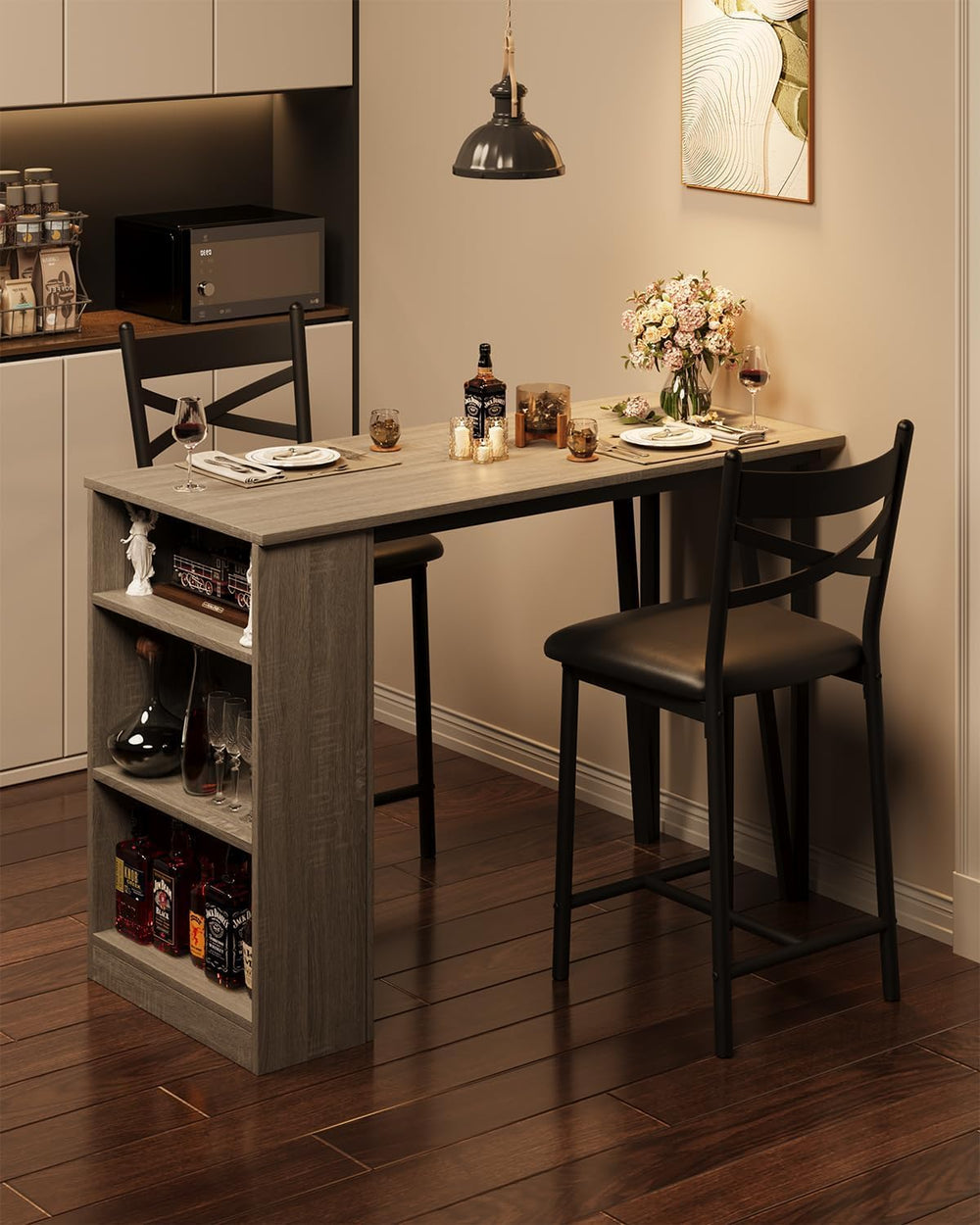 GAOMON 3 Piece Bar Table Set for 2, Bar Table and Chairs Set with with Flip T...