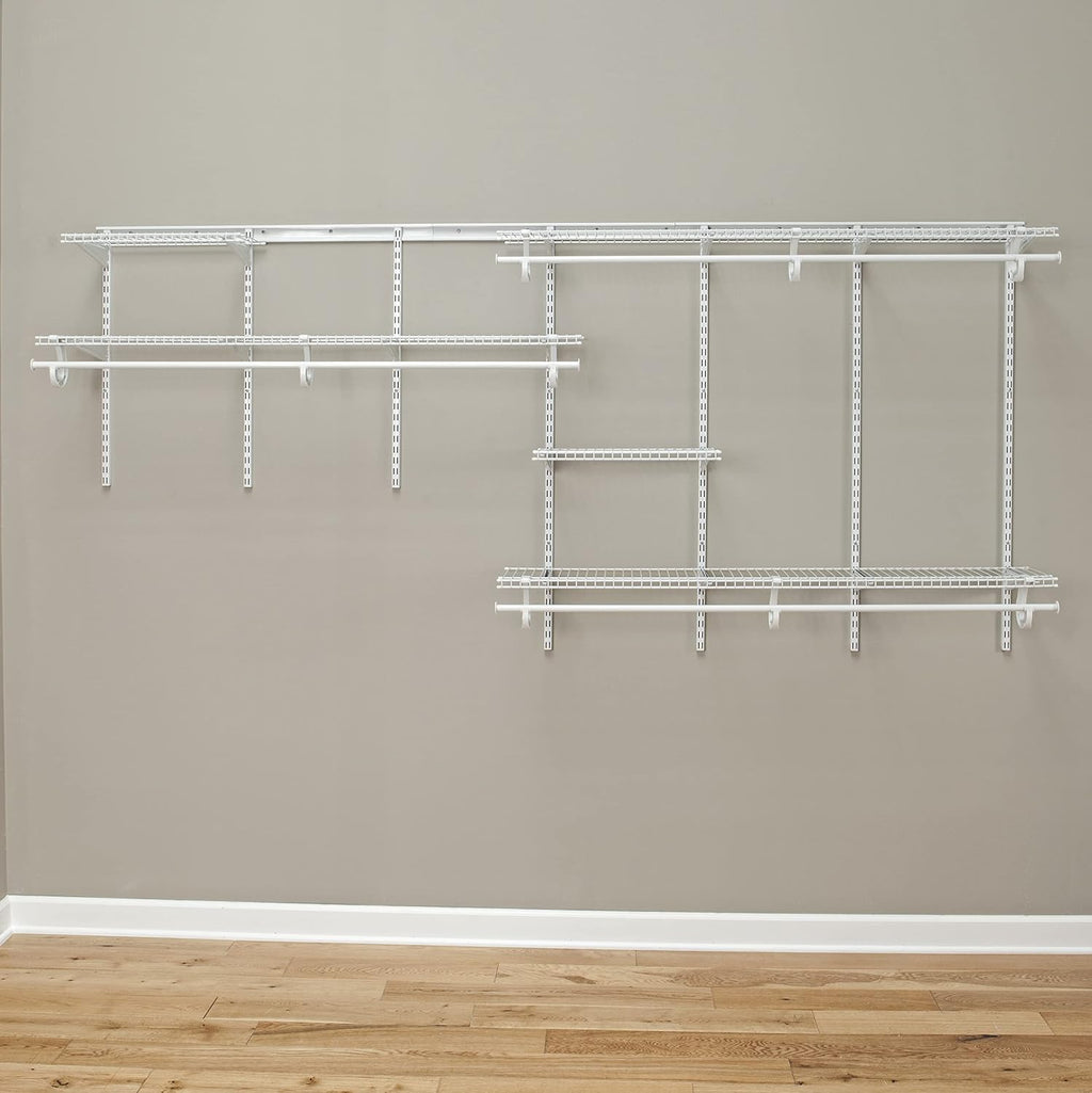 ClosetMaid ShelfTrack Wire Closet Organizer System, Adjustable from 7 to 10 Ft., With Shelves, Clothes Rods, Hardware, Durable Steel, White