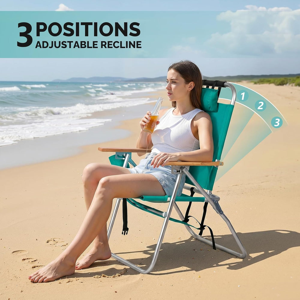 Bonnlo 17“ Lightweight High Backpack Beach Chair, 2 Pack Portable Tall Beach ...