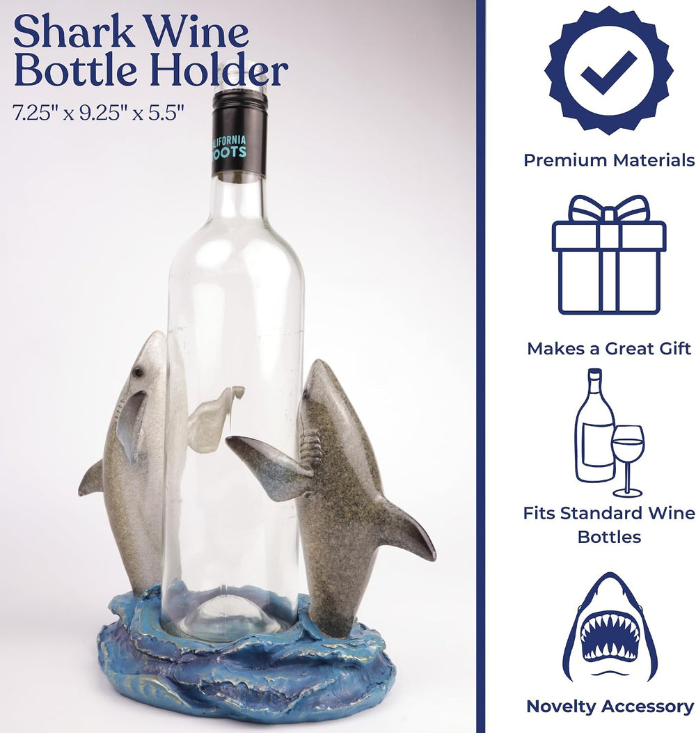 Needzo Shark Wine Bottle Holder, Nautical Bar Decor, Resin Beach House Access...
