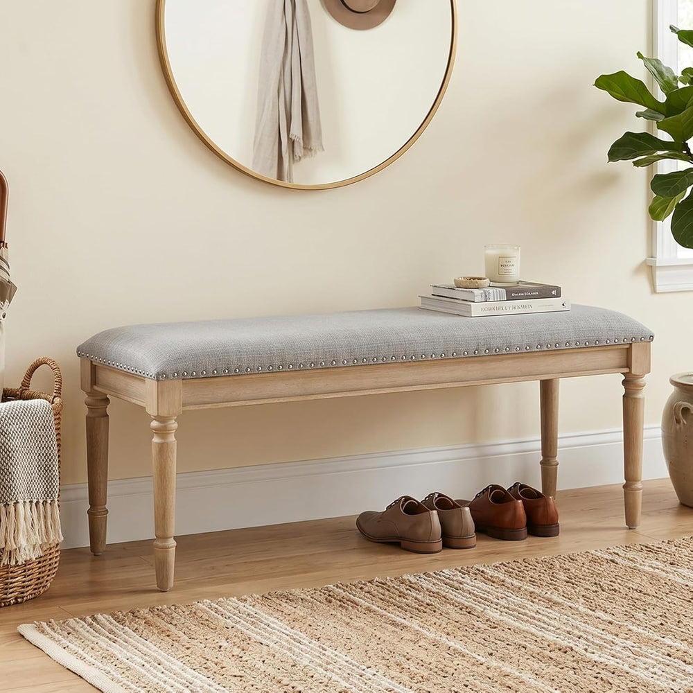 chairus Farmhouse Dining Bench 46" Wooden Entryway Bench with Padded Sea...