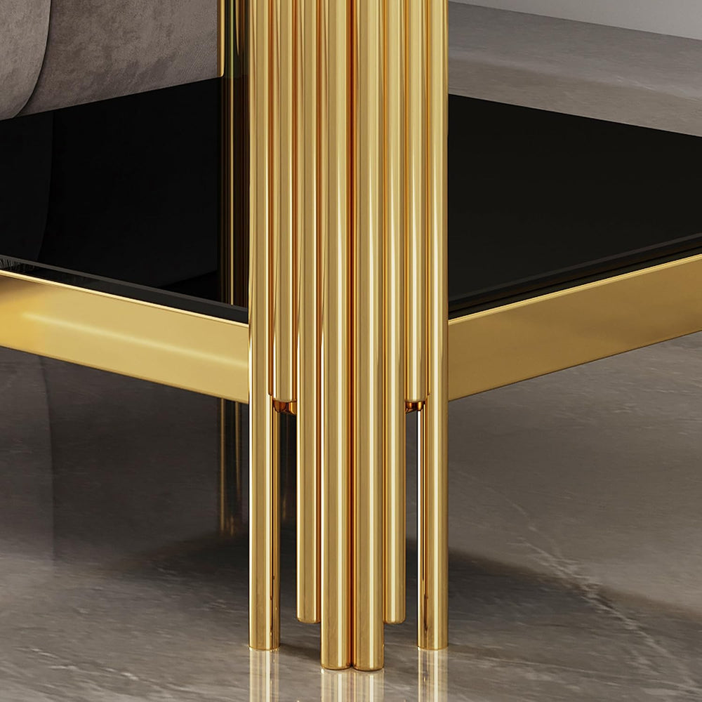 Henf 3-Piece Black Glass Living Room Table Set, 2-Tier Glass Coffee Table &am...