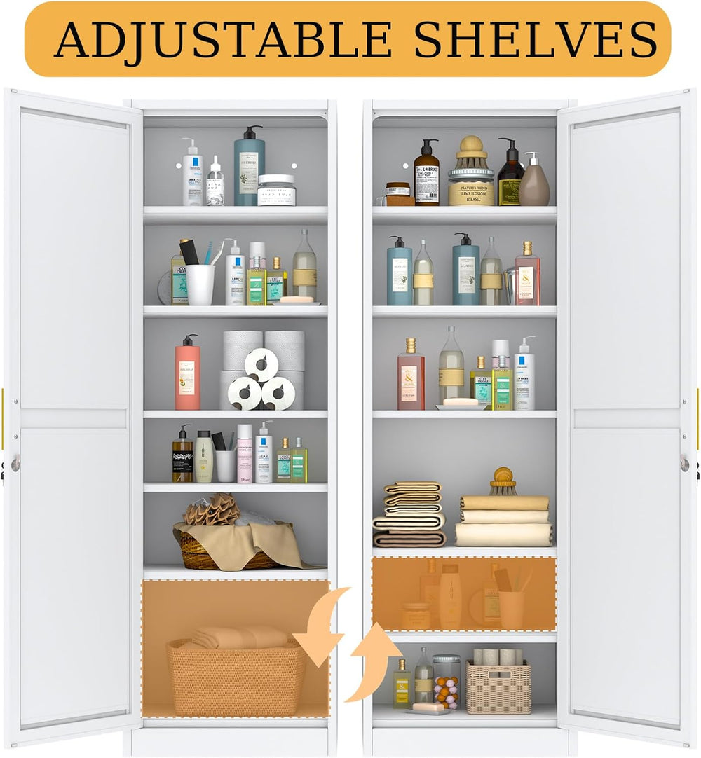 Metal Narrow Pantry Cabinet with Doors and Shleves, 67" H Tall Locker Ca...