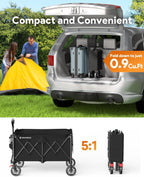 Collapsible Foldable Wagons, 440lbs Capacity Wagons Carts Foldable with All-Terrain Wheels, Heavy Duty Foldable Wagon, Utility Wagon Carts with Brakes for Camping, Sports, Shopping, Grocery, Black