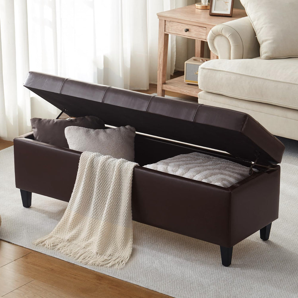 50.5 Inch Storage Ottoman Bench, Faux Leather Tufted Upholstered Bedroom Benc...