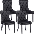 KCC Velvet Dining Chairs Set of 4, Upholstered High-end Tufted Dining Room Chair with Nailhead Back Ring Pull Trim Solid Wood Legs, Nikki Collection Modern Style for Kitchen, Black