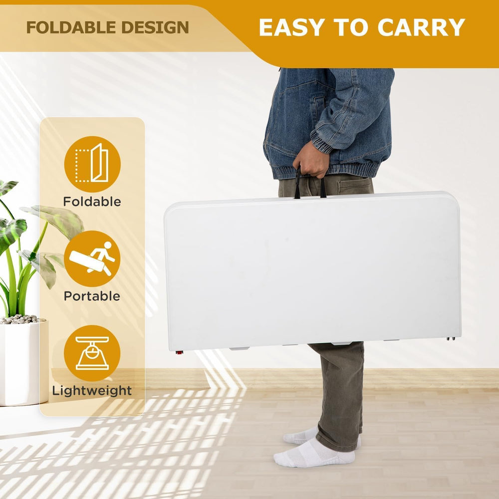 34" Square Folding Card Table, Fold-in-Half Utility Dining Portable Tabl...