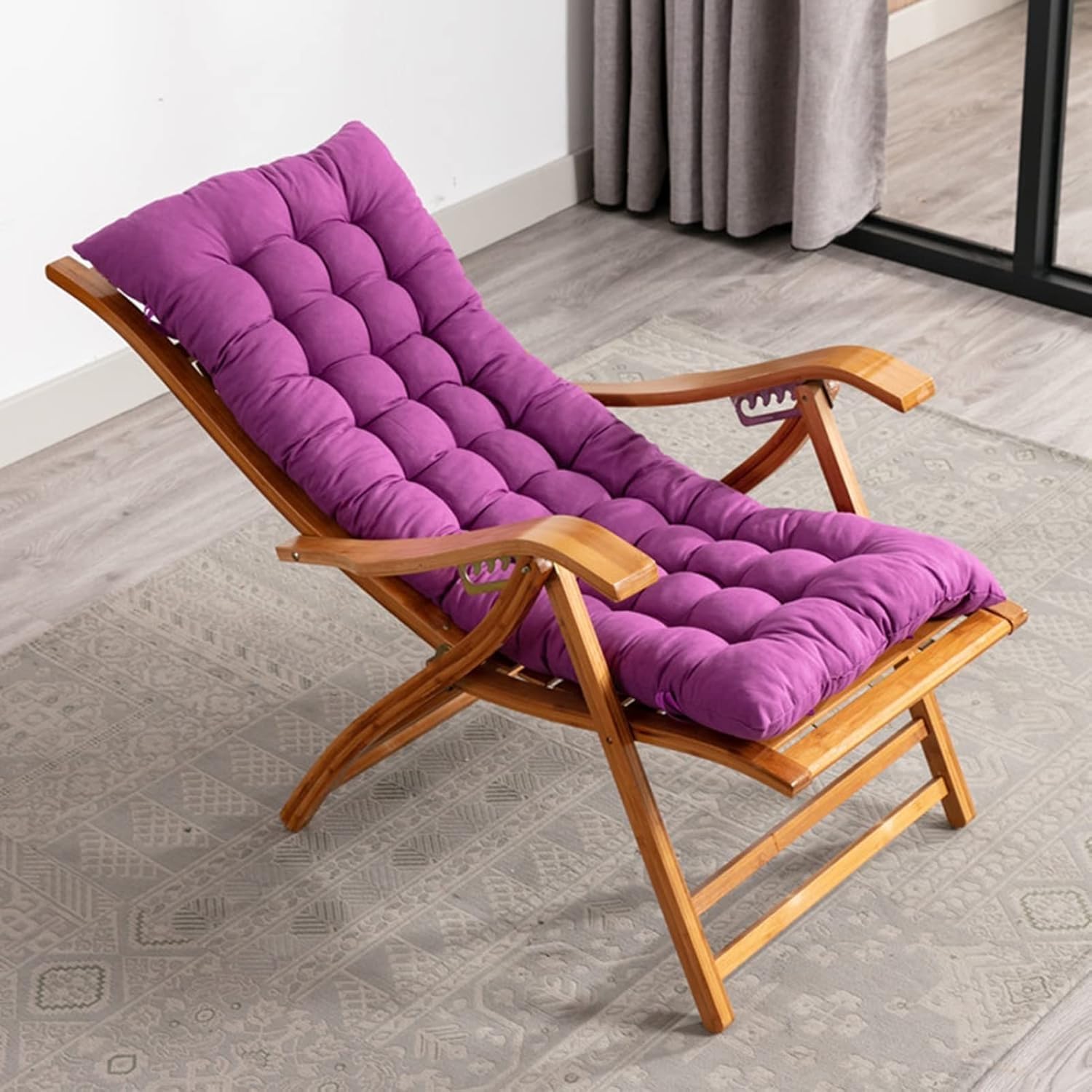 Folding Recliner, 5-Position Adjustable Sun Lounger Wooden Reclining Chair for Garden/Patio/Balcony,(Purple)