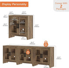 WAMPAT Farmhouse TV Stand for TVs up to 85”, Rustic Wood Entertainment Center with Adjustable Shelf, Glass Doors & Storage, Media Console Cabinet for Living-Room, Bedroom, Brown