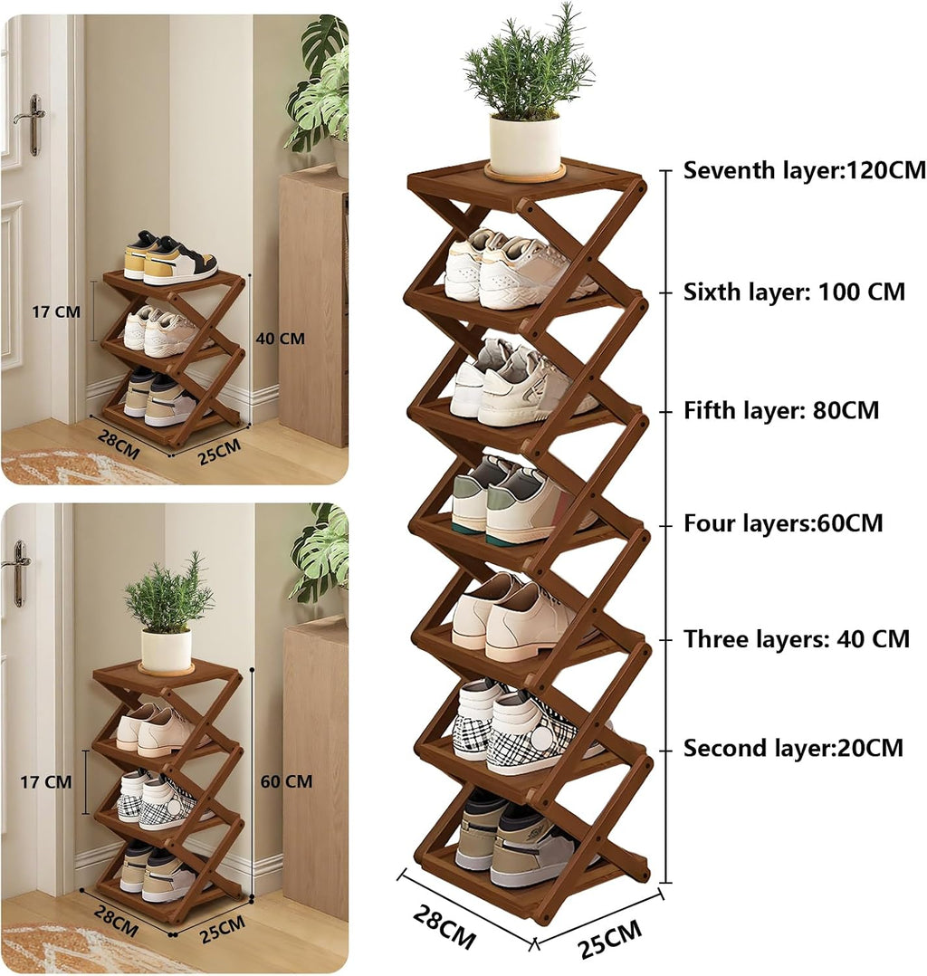 YYW Shoe Rack, Foldable Bamboo Shoes Shelf, Freestanding Shoe Storage Organiser for Entryway, Bedroom, Closet, Hallway, (Brown, 3 Layers, 25)