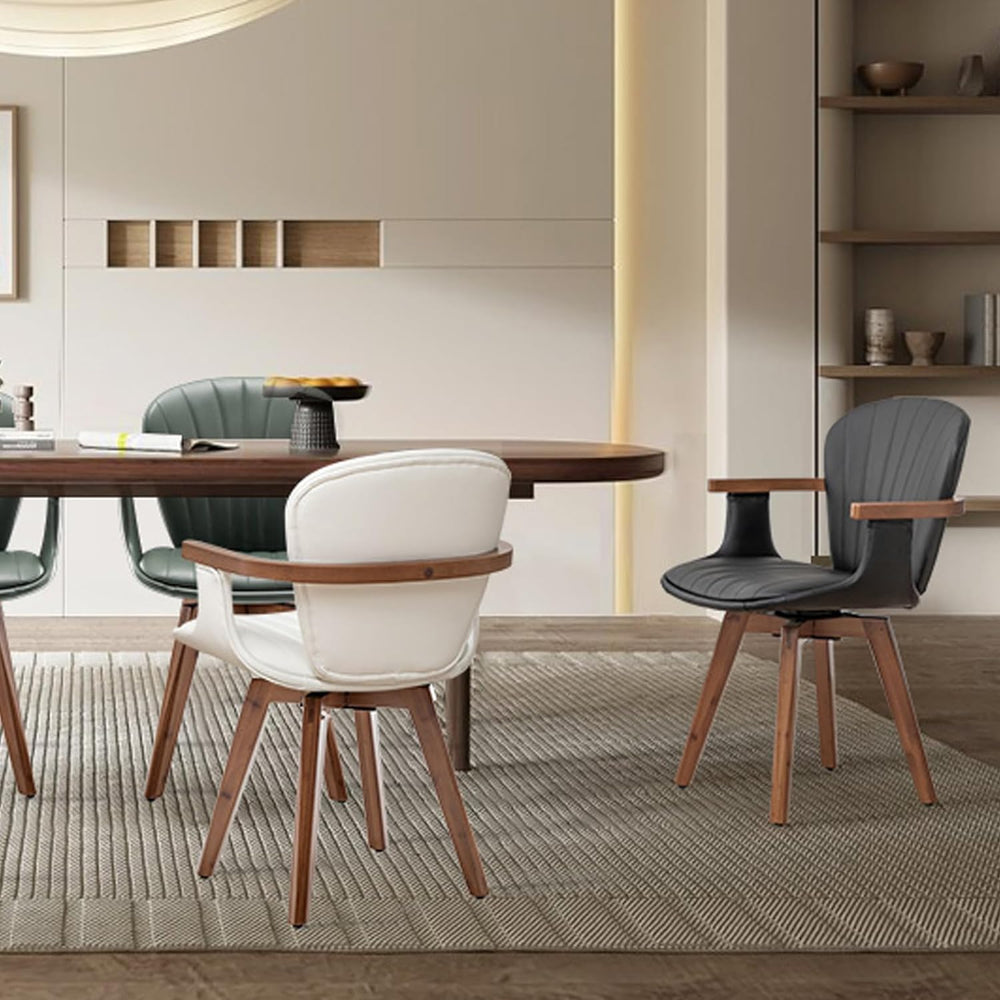 LUNLING Swivel Dining Chairs, Mid Century Modern Black Faux Leather Kitchen C...