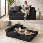 Erament Loveseat Boneless Convertible Sofa Bed, Folding Floor Futon Sleeper Sofa Couch Bed- Boneless Foldable Couch, Corduroy Pull Out Sofa Bed with 2 Pillows for Living Room & Bedroom