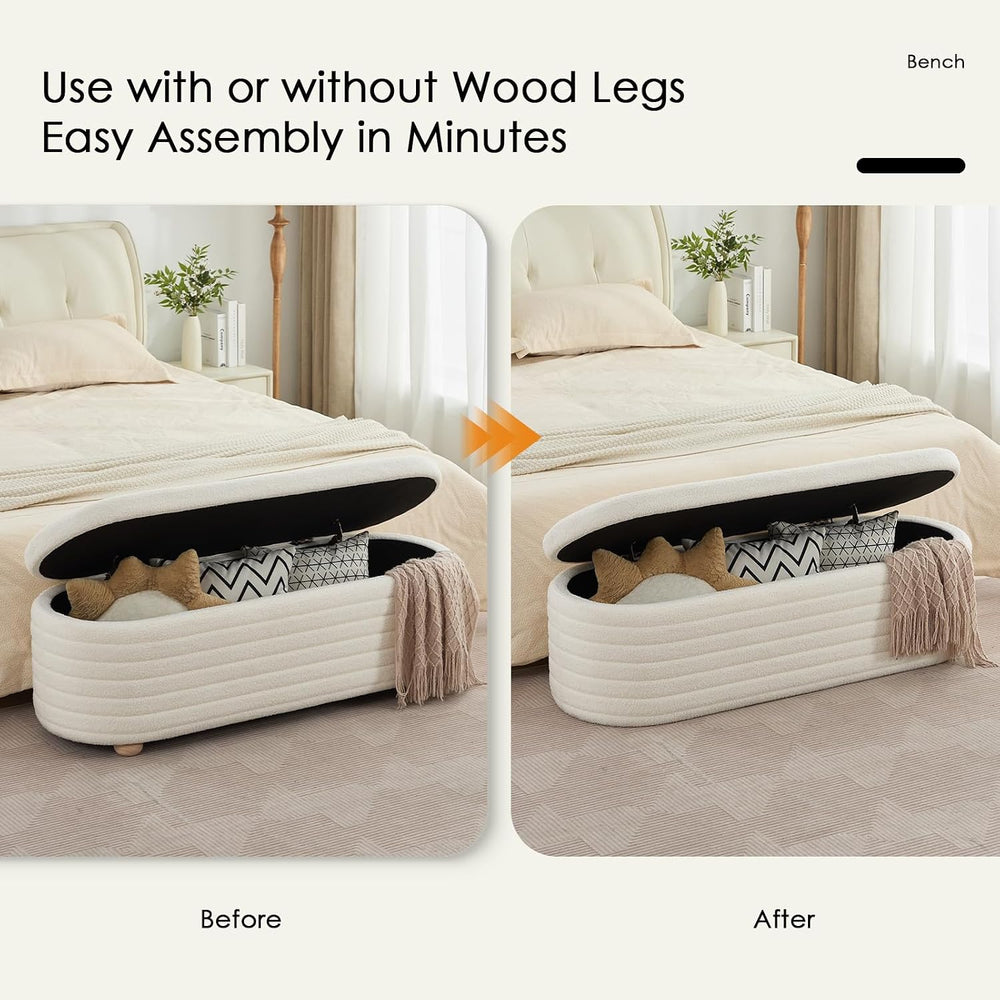 53" Storage Bench Teddy Ottoman Bench Upholstered Fabric Bench End of Be...