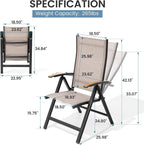 Folding Patio Chairs Set of 2, Outdoor Recliner Chairs | 8-Level Adjustable Reclining Back with Teak Armrest Aluminium Frame for Porch, Backyard, Brown DC071