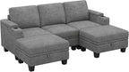 Belffin Small Corner Modular Sectional Couches for Living Room U Shaped Couch with Cup Holder Light Grey Couch