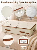 punemi 70L Under Bed Wedding Dress Preservation Box, Beige | With 30 Sheets Acid-Free Tissue Paper & Microfiber Gloves, for Wedding Dresses, Evening Gowns & Heirlooms