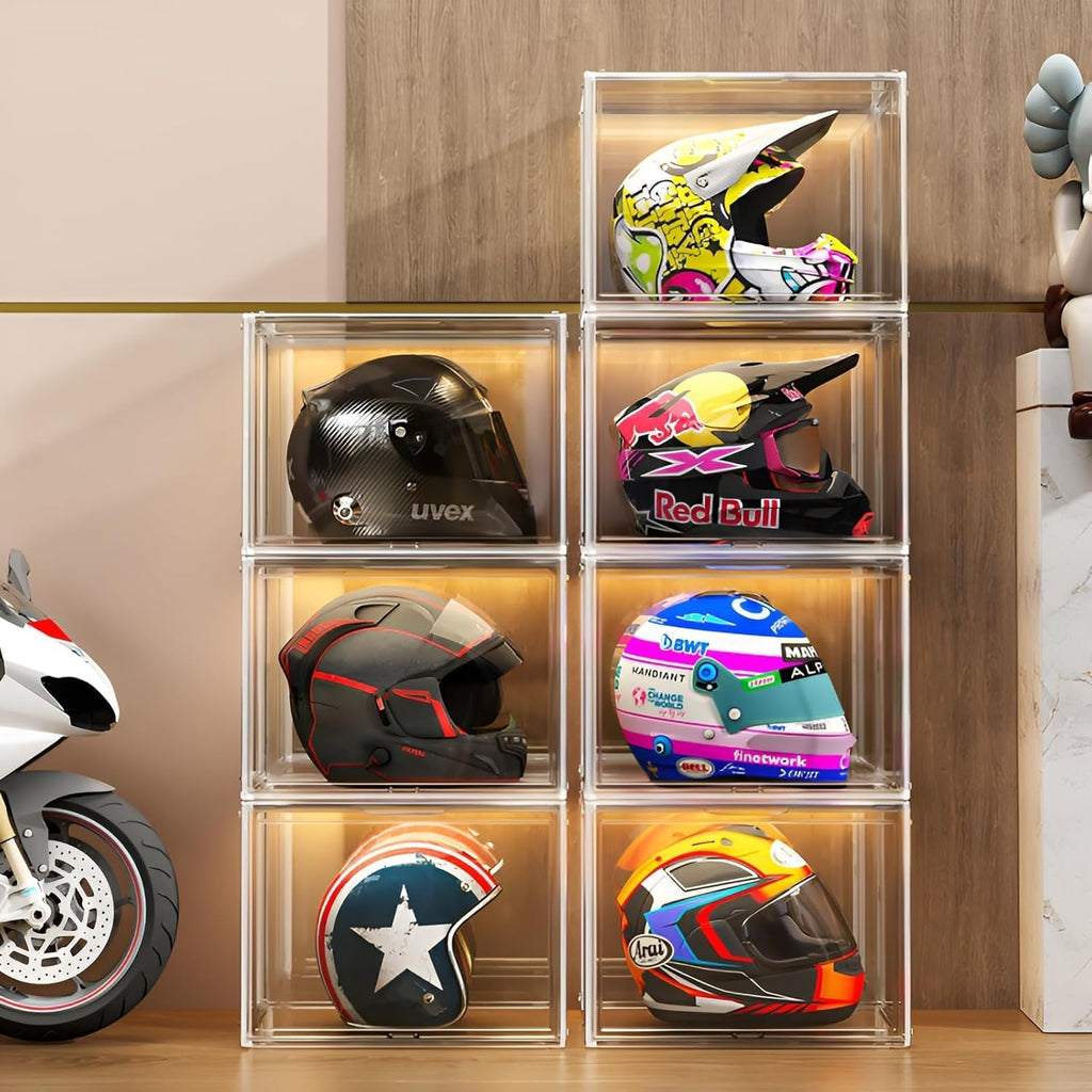 Clear Stackable Plastic Storage Bins with Lid, Dustproof Display Cases, Extra Large Figures Collectibles Showcase, Boot & Shoe Boxes, Helmet Protection Organizer (Clear-XL-3 Pack)