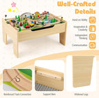 Costzon Train Table, 5 in 1 Kids Activity Wooden Set w/ 78 Pieces Railway Playset, Reversible Map Top, Blackboard, Building Bricks Station & Large Storage Space, Toddler Sensory Table for 18 M+