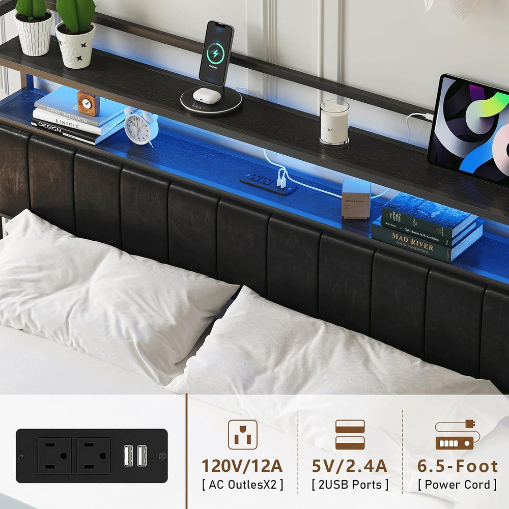 Full Bed Frame with 2 Storage Drawers & Built in Charging Station