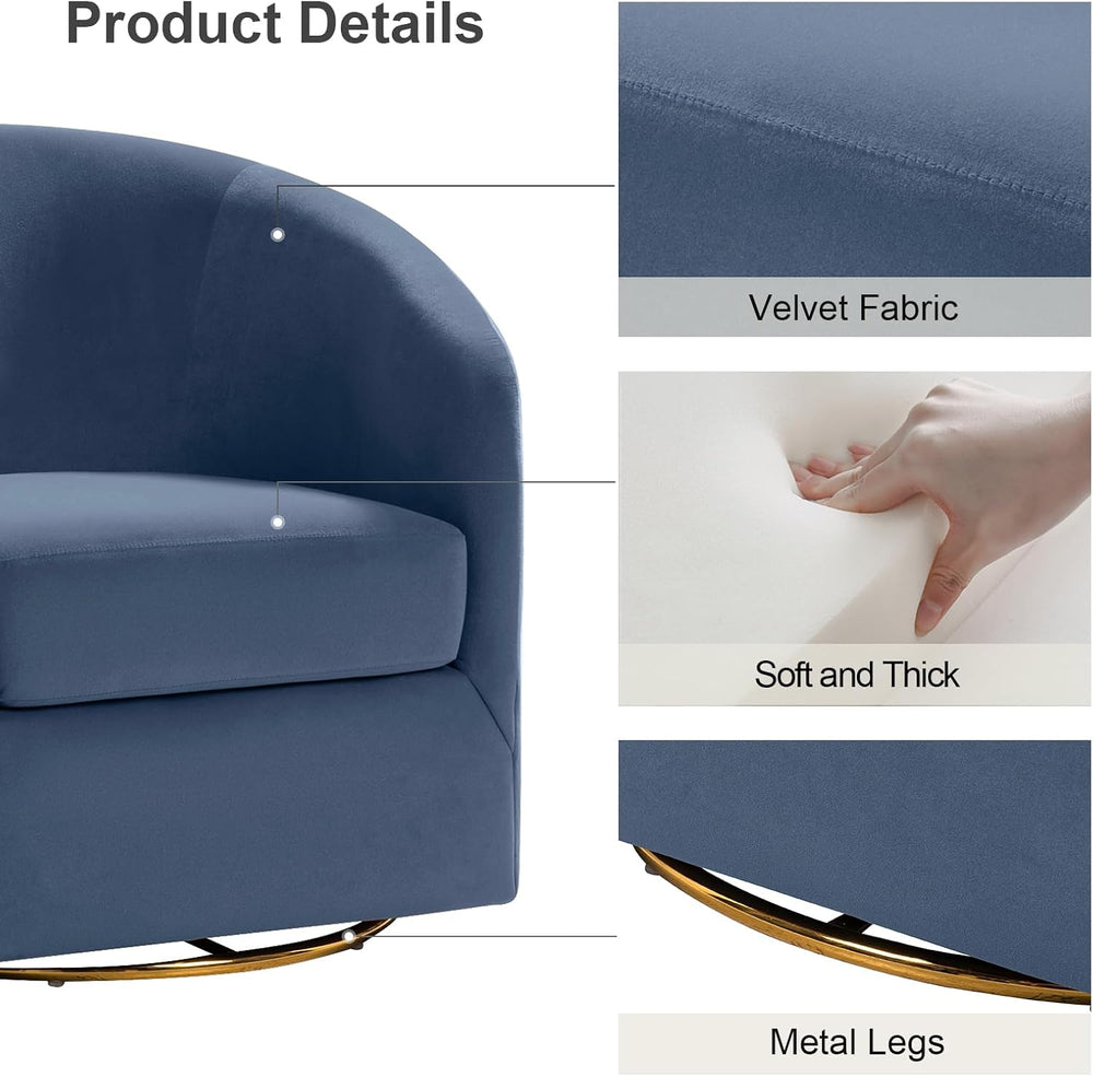 HULALA HOME Swivel Accent Chair with Gold Metal Base, Set of 2 Contemporary V...