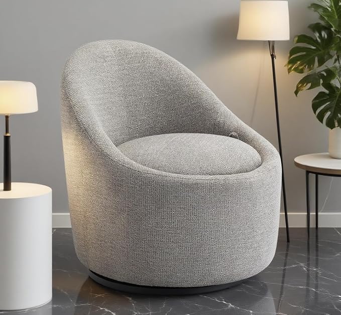 COLAMY Swivel Accent Chair, 360° Swivel Chair with Hidden Storage, Modern Small Barrel Swivel Armchair for Living Room/Bedroom, LightGrey
