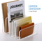 SANRUI Acrylic Desk File Organizer Holder for Desk, Clear Laddered 5 Upright Compartments Mail Sorters, Multifunction Desktop Envelope Folder Racks Document Holders for Office, Home, School