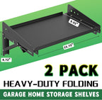ULIBERMAGNET Garage Folding Storage Rack Shelves,200LB Metal Wall Mounted Adjustable Rail Shelf for Garage,Power Tools,Toolbox,Storage Shelves with Lip for Workshop Kitchen Office (2 Pack)