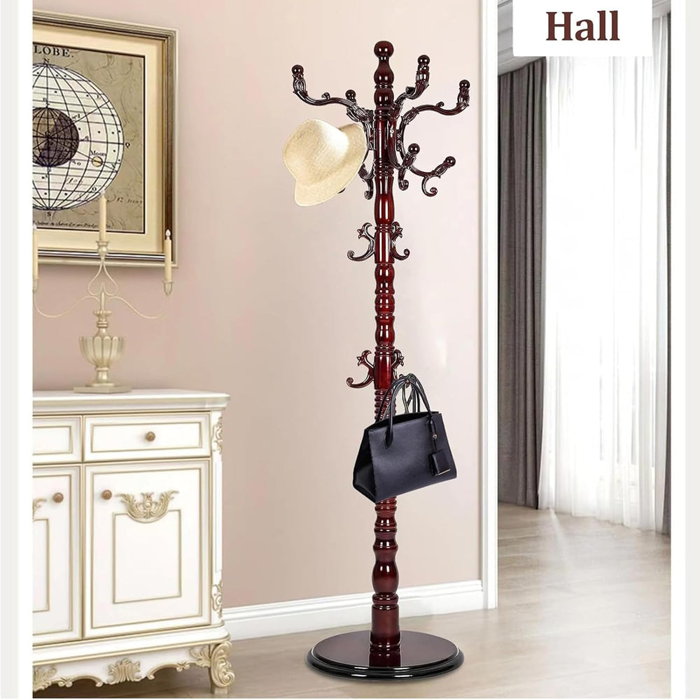 Wooden Coat Rack Freestanding, Hall Tree Hanger With Resin Hooks, Adjustable ...