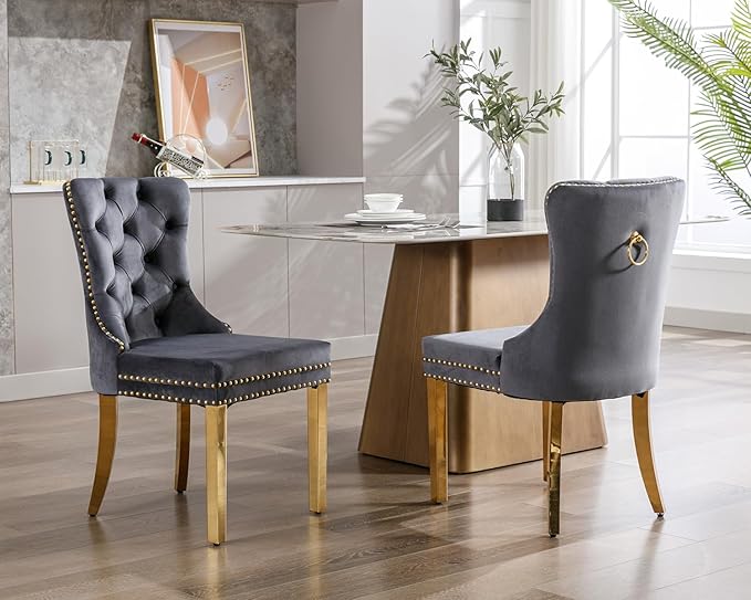 KCC Velvet Dining Chairs Set of 6, Upholstered High-end Tufted Dining Chair w...