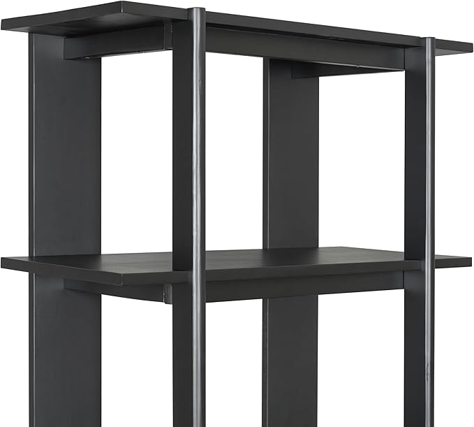 Merax 4 Shelf Narrow Bookcase H-70 L-33 Acacia Wood Open Bookshelf, Contemporary Farmhouse Style Display Storage Shelf for Home Office Studio, Ebonized Finish