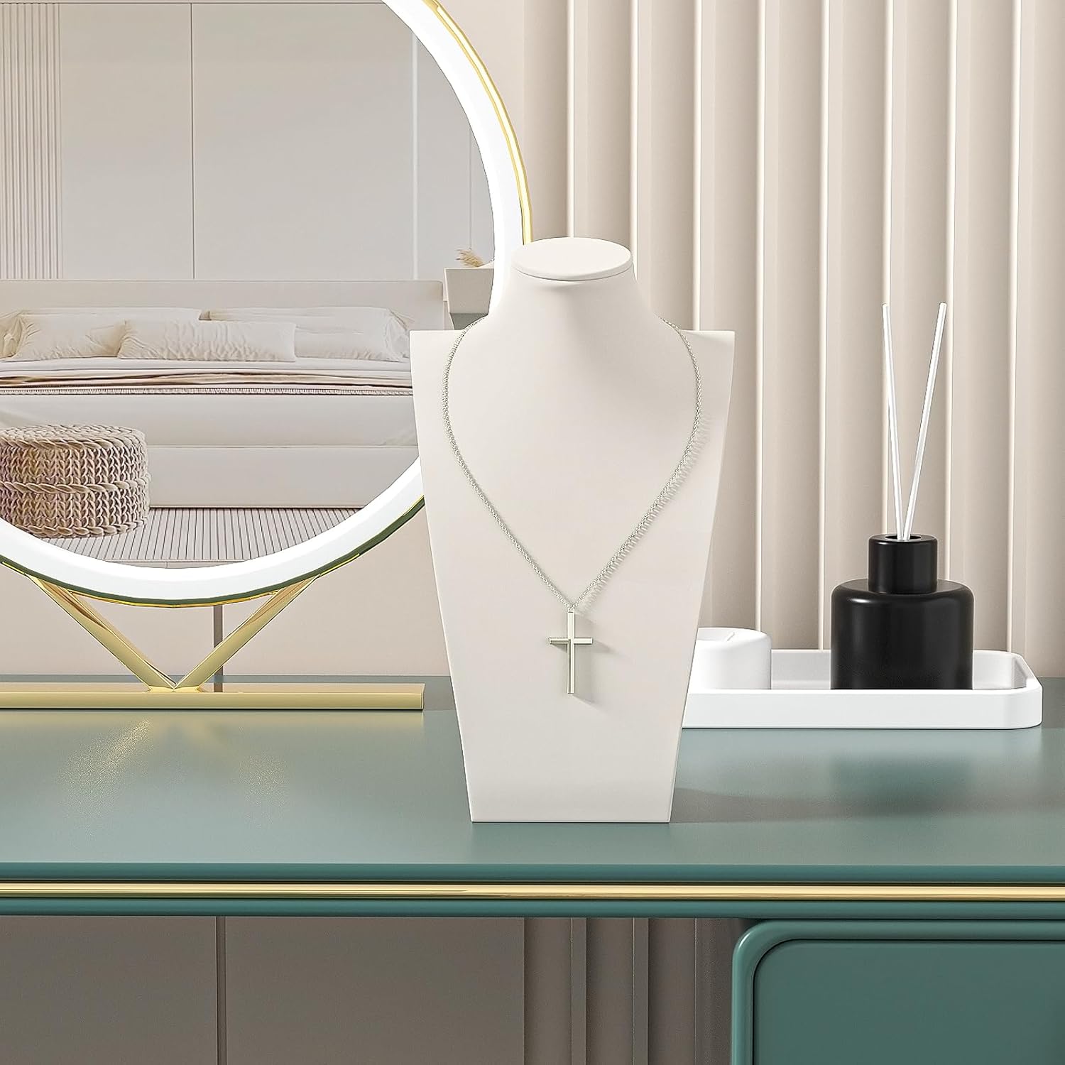 Necklace Bust Stand for Selling, Beige Velvet Necklace Display Holder, Jewelry Necklace Organizer Rack for Home Use or Store Show (11"Height)