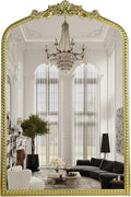 Gold Vintage Mirror, Arched Antique Mirror with Ornate Frame for Bathroom Wall, Living Room, Fireplace, 39.5x26 Inch.