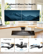 HUANUO Keyboard Tray Under Desk, Adjustable Ergonomic Keyboard & Mouse Tray, Flat Bottom Or Cross Beam Installation, Smooth Sliding Keyboard Holder for Typing in Home Office, Easy Setup, 25″W x 9.84″D