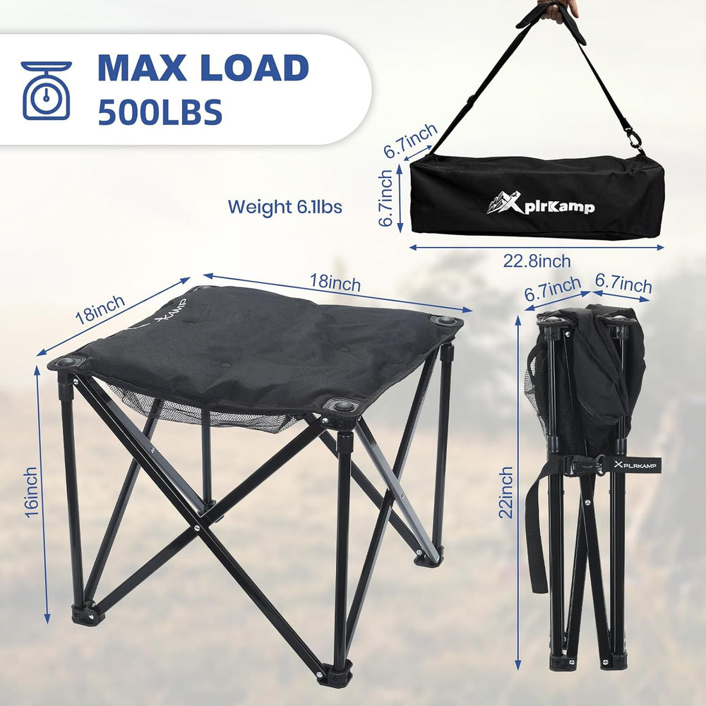 Padded Camping Stool, 18" 500lb Oversized Foot Rest, Black, 1