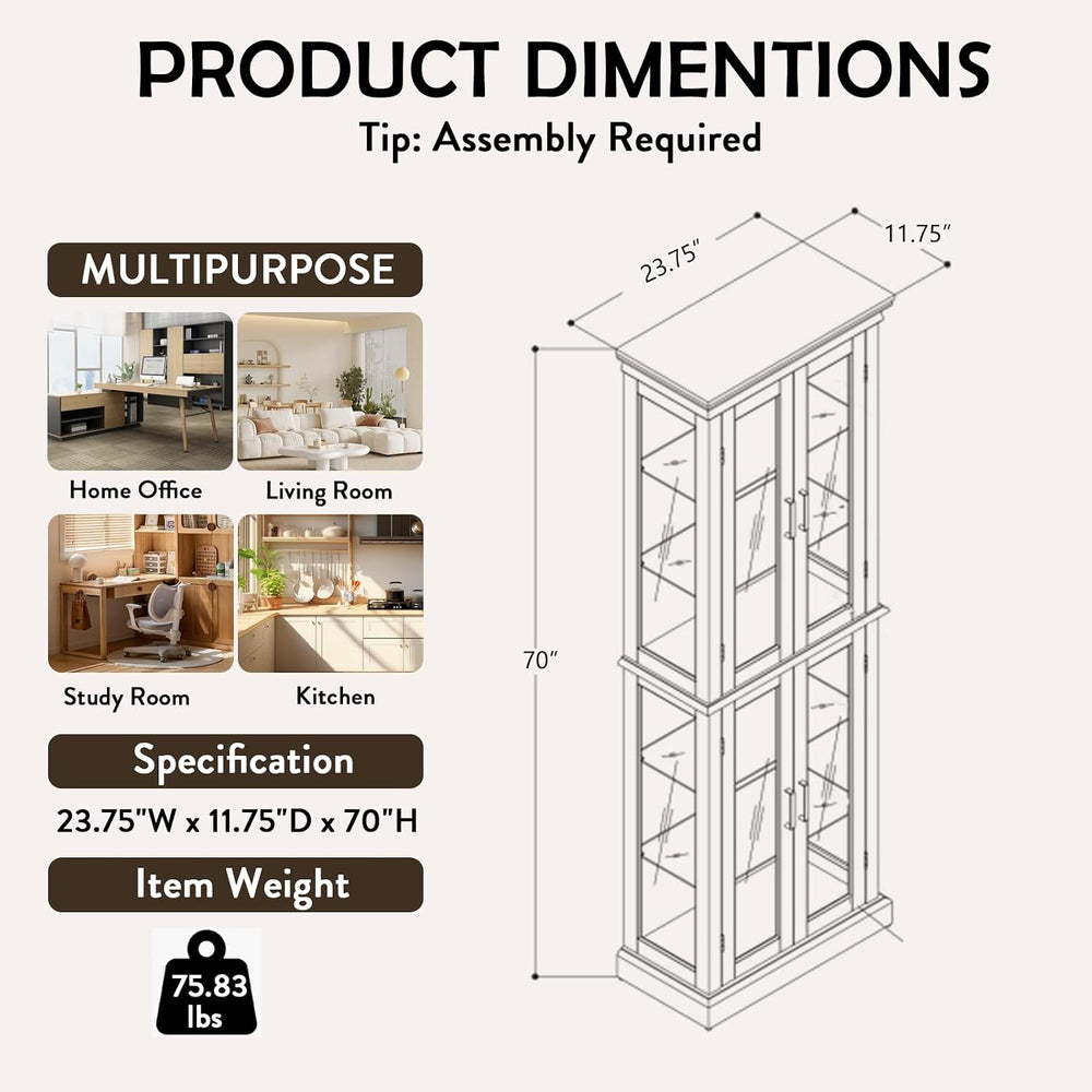 Lighted Curio Cabinet with Tempered Glass Doors, 6 Tiers Curio Diapaly Cabine...