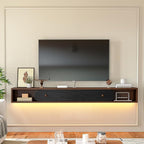 Furninova Floating TV Stand,Wall Mounted Entertainment Center for 65 Inch TV,Plywood Floating Media Console with 1 Flip Down Door & Cable Management,Modern Space Saving TV Shelf,55 Inch,Walnut & Black