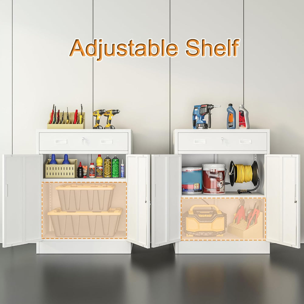 Wanfu Metal Storage Cabinet, Locking Cabinet with 1 Drawer and Adjustable She...