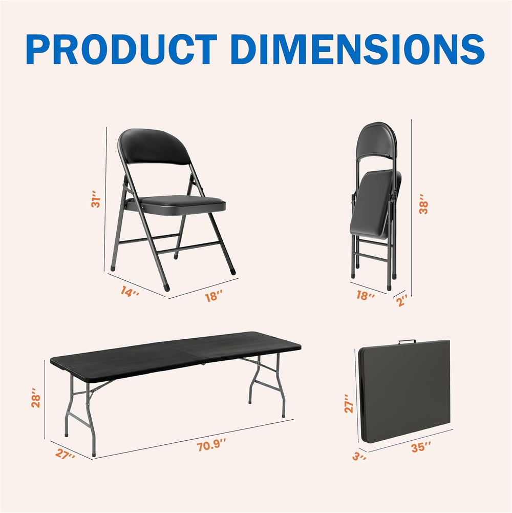Folding Dining Table Set, 6FT Foldable Plastic Table with Carrying Handle &am...
