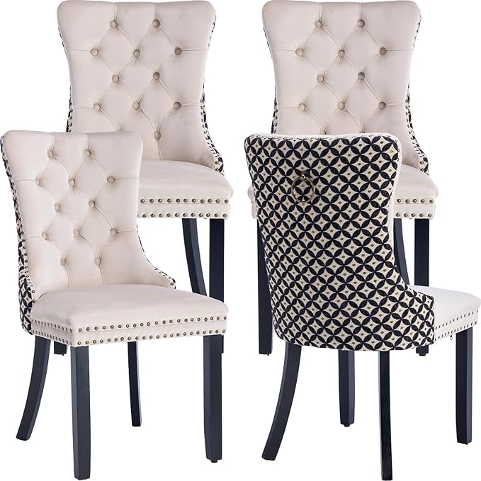 Modern Dining Chairs Set of 4, Tufted Upholstered Dining Chair with Solid Woo...