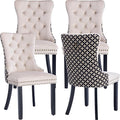 Modern Dining Chairs Set of 4, Tufted Upholstered Dining Chair with Solid Wood Legs, Two-Tone Velvet Accent Chair, Sillas de Comedor, Comfy Kitchen Chairs (Beige+Pattern, 4Pcs)