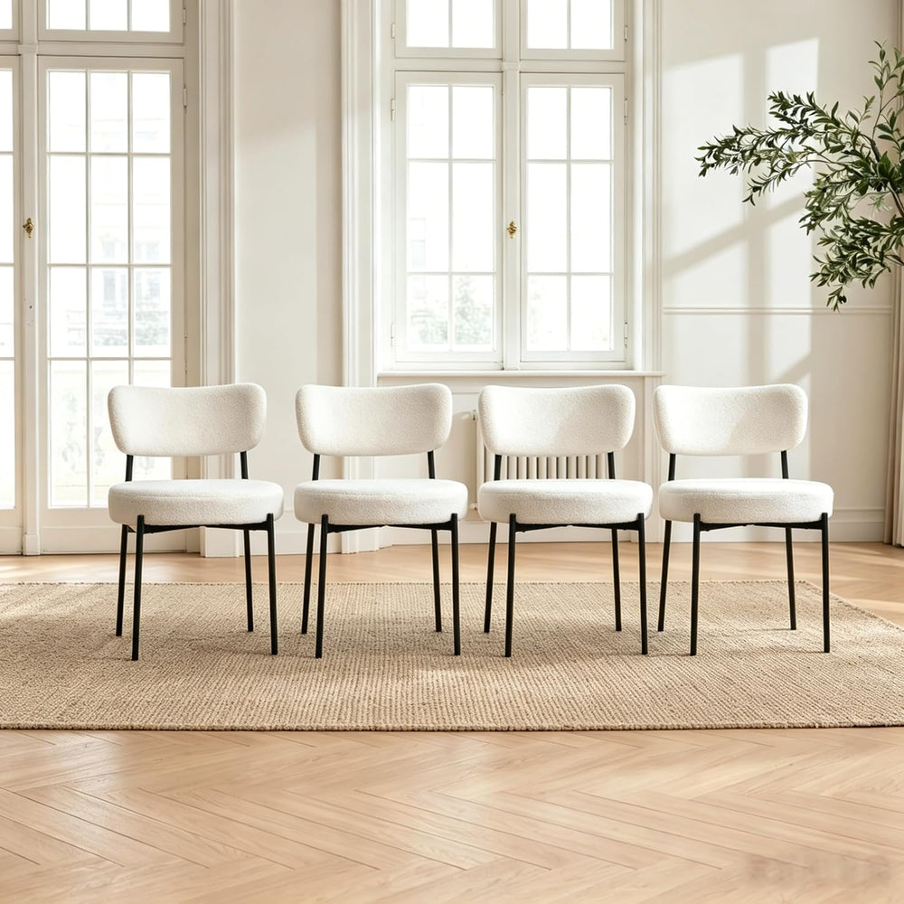 Boucle Dining Chairs Set of 4, White Mid Century Modern Kitchen Dining Room C...