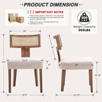 HNY Mid Century Modern Rattan Dining Chairs Set of 6, Farmhouse Linen Upholstered Accent Chair Curved Backrest Kitchen Chairs, with Hardwood Frame, Beige