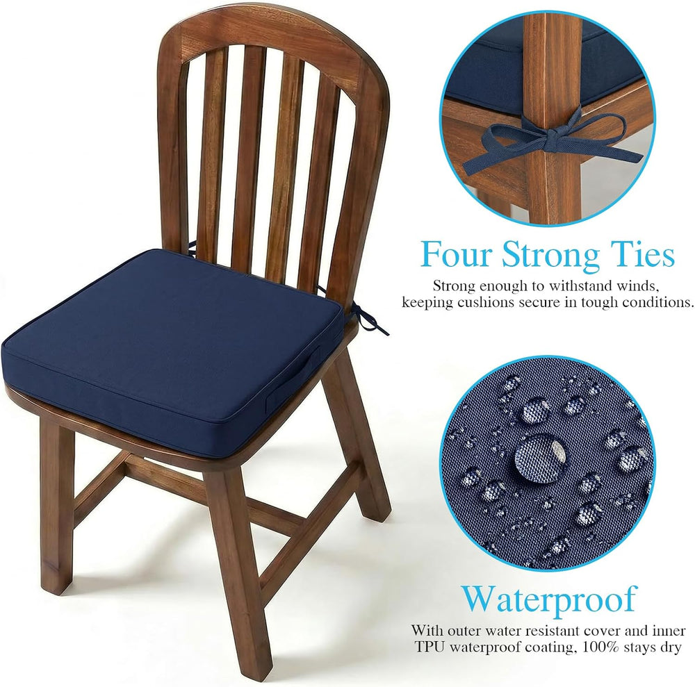 Amagenix 19x19x3 Inch Outdoor Chair Cushions Set of 2 Navy Blue