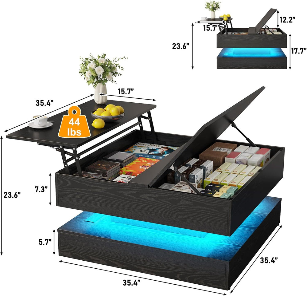 35.4" Large Square Coffee Table with Lifting top,Charging Station,Modern...