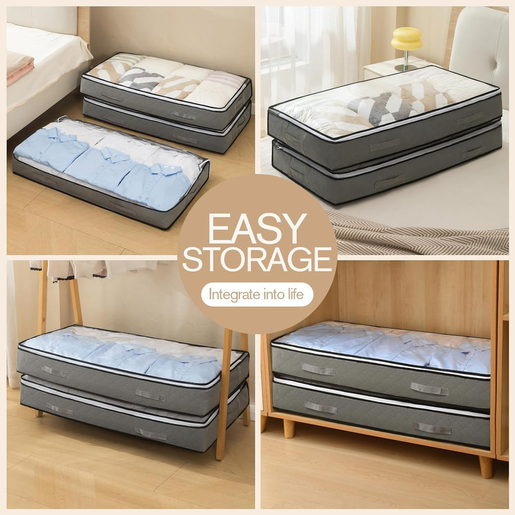 90L Under Bed Storage Containers, Closet Organizers and Storage Bins, Foldable Underbed Storage Bags for Blanket, Clothing, Comforter, Sweaters, Pillows, Linen Sheets, Wrapping Paper, Gray