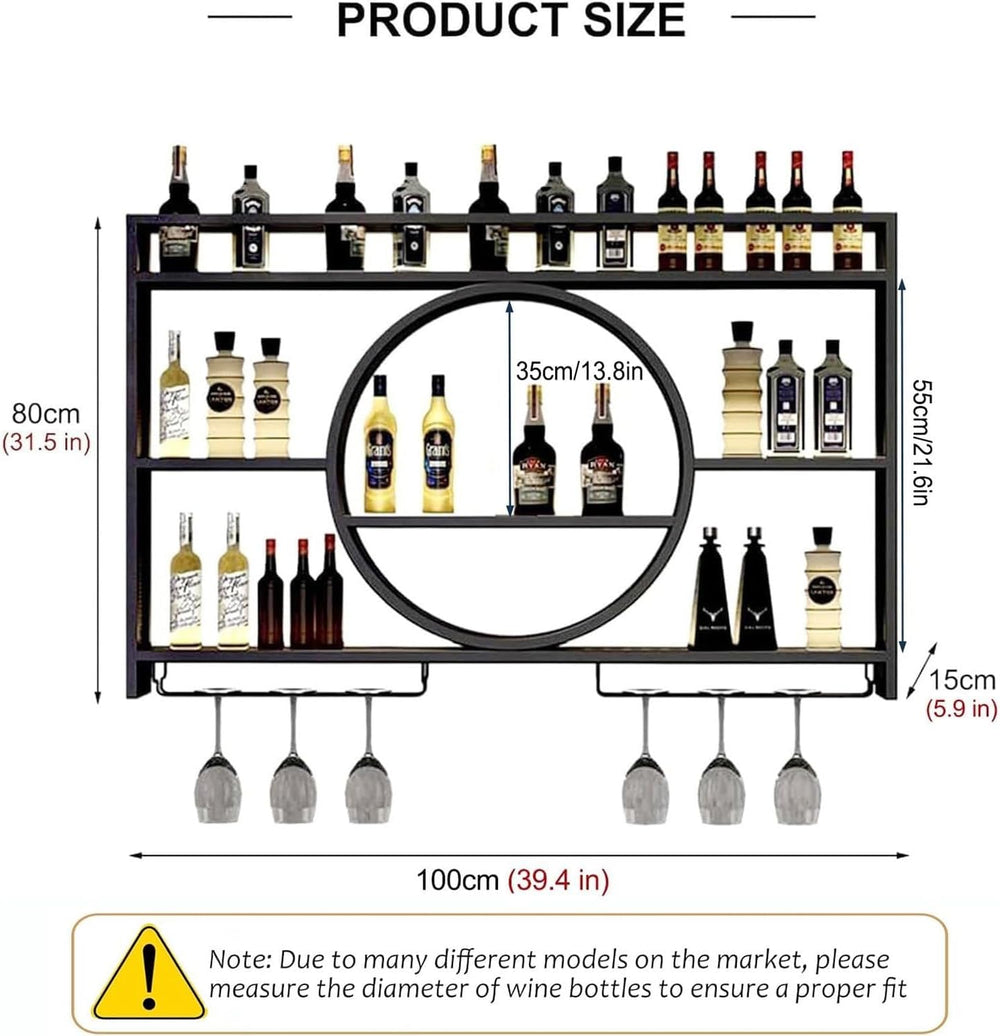39 Inch Bar Shelves Wall Mounted Wine Rack with LED Light | 3 Tier Large Capa...