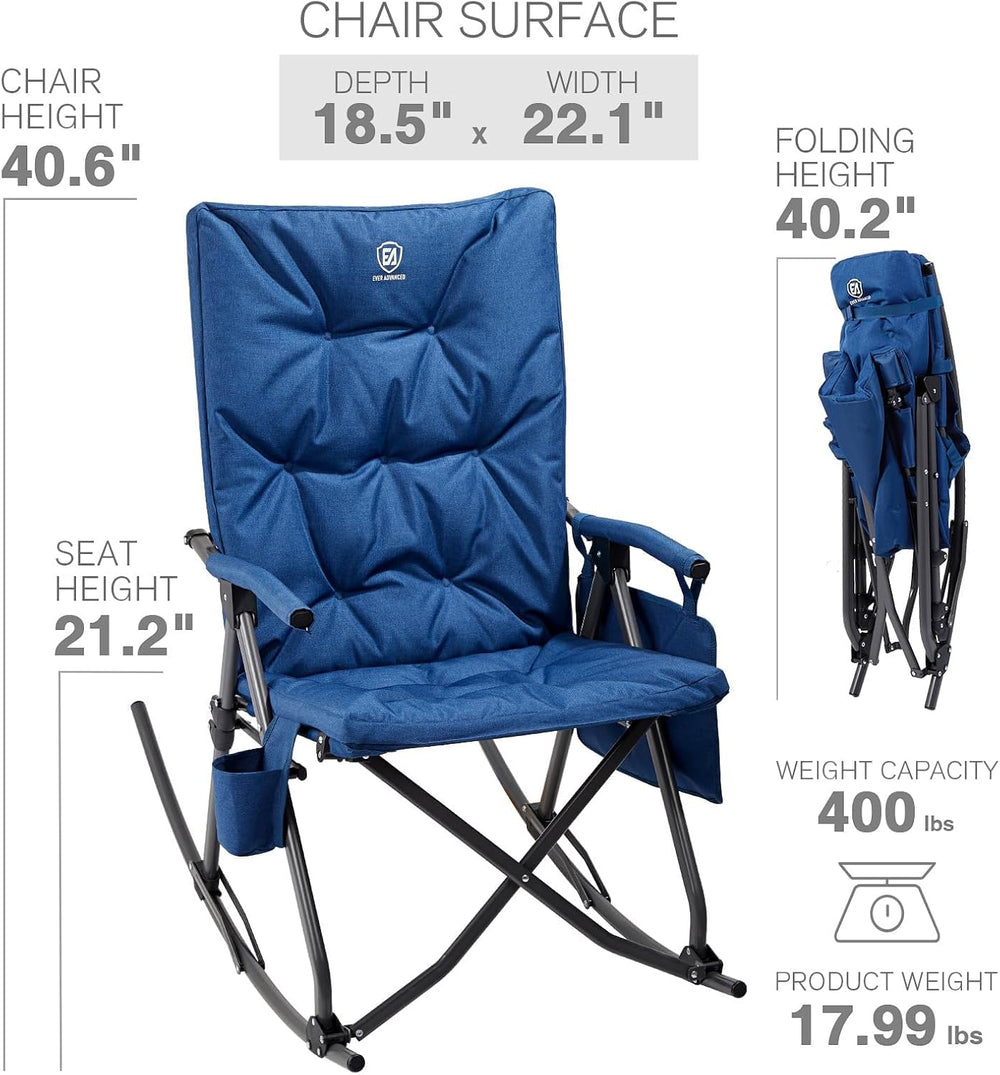 EVER ADVANCED Oversized Folding Rocking Camping Chair, Padded Portable Rocker...